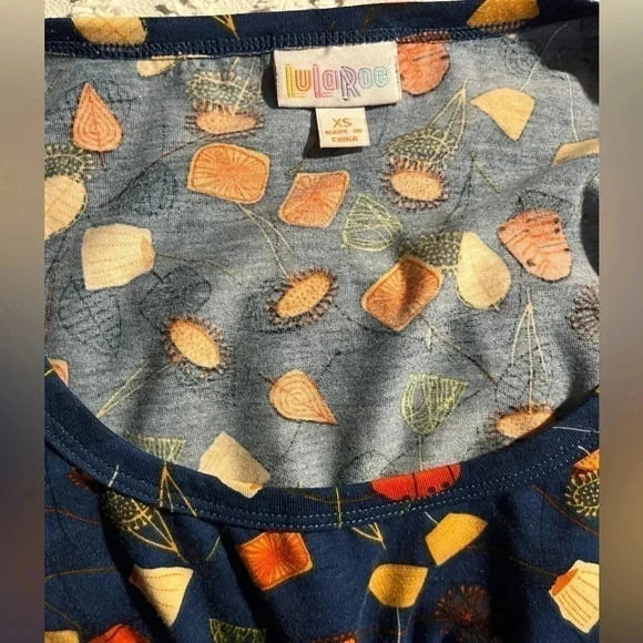 Womens LuLaRoe Dress Nicole XS Navy Blue Red Orange Cream Flowers - Picture 2 of 2